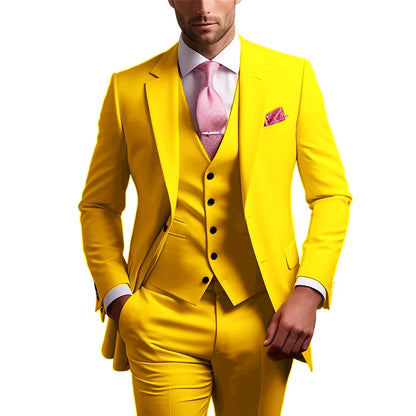 Elegant Men's Formal 3-Piece Slim Fit Wedding Suit with Notch Lapel Blazer Vest Pants for Party Prom Best Man Business Wear