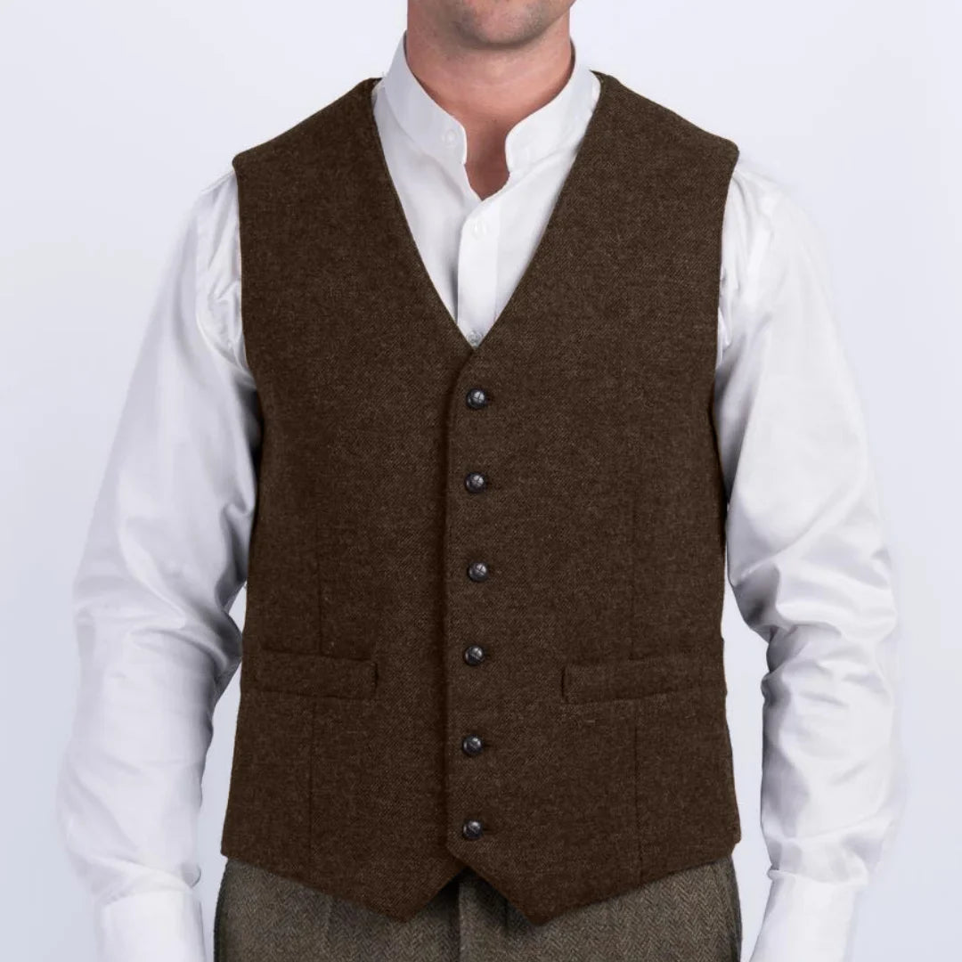 Men Vest Herringbone Single Breasted V-Neck Waistcoat for Wedding Business Formal Wear