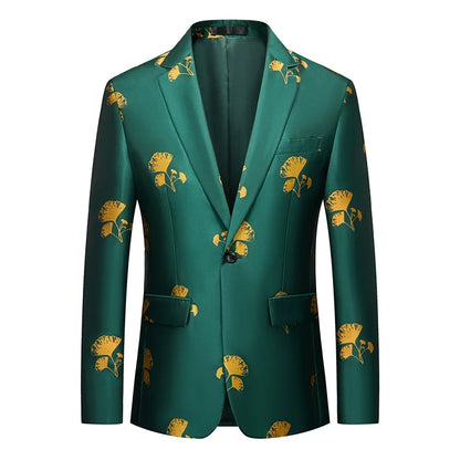 Men's Jacquard Blazer Slim Fit Single Breasted Smart Casual & Formal Wedding Jacket