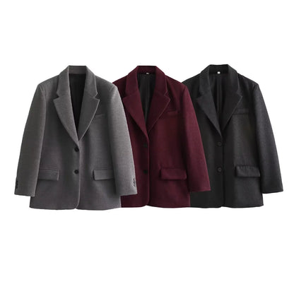 Women's Fashion Versatile Lapel Single Breasted Blazer With Shoulder Pads Female High Street Casual Long Sleeve Jacket Mujer