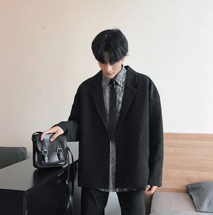 Men's Spring Korean Style Retro Blazer Ins Trendy Hong Kong Style Cool Jacket Viral Vintage Casual Suit Outerwear New