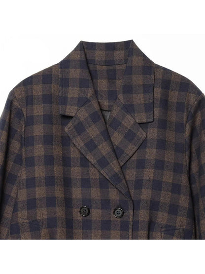 Women Brown Plaid Jacket Coat Vintage Harajuku Streetwear Long Sleeve Blazer Jacket Outerwear 2000s Clothes Spring Autumn 2026