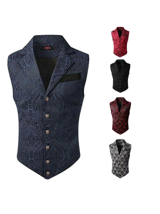 Men's Suit Vest Floral Jacquard Single Breasted Slim Fit Waistcoat for Wedding