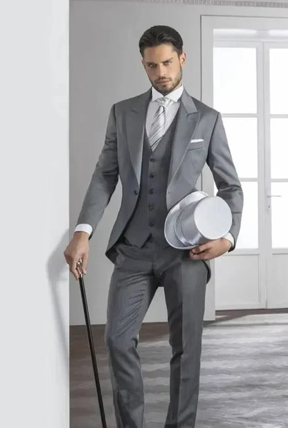Italian Tailcoat Design Men Suits For Wedding Prom (Jacket+Pant+Vest) Elegant Men Suit Set Groomsmen Groom Tuxedos