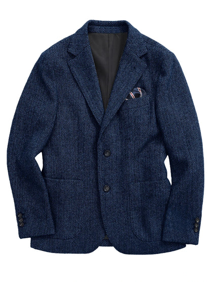 Navy Blue Herringbone Men's Suits Blazer Single Breasted Suit Jacket Formal Fashion Notch Lapel Coat for Wedding Business Casual