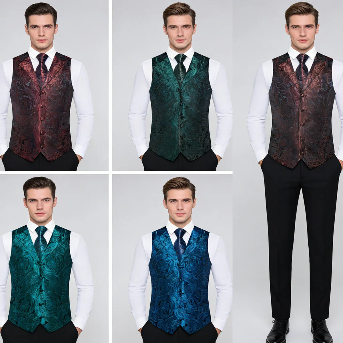 Men's Paisley Suit Vest & Tie Set – Formal Waistcoat with Necktie Pocket Square, Perfect for Weddings and Business Events