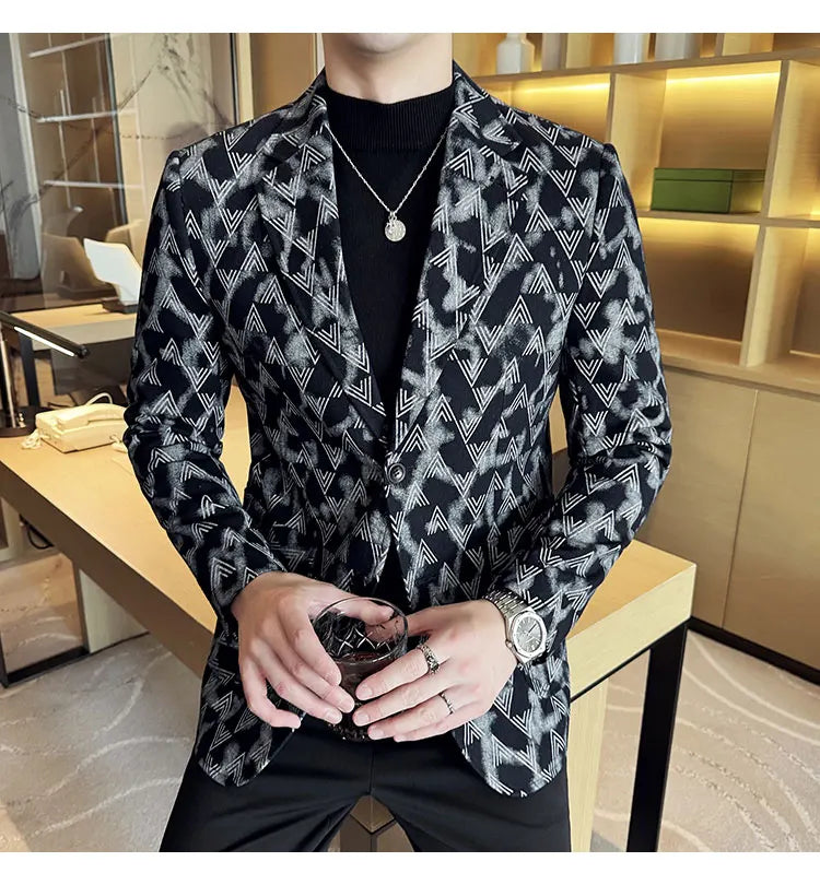 Jacquard Denim Korean Slim Fit Suit Coats 2025 New High Qualitys Fashion Men Slim Fit Business Formal Social Suit Jacket 4XL-M