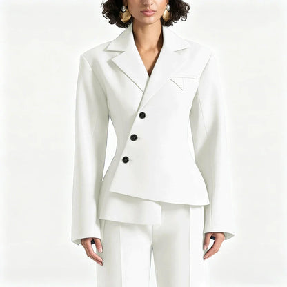 Black Asymmetric Blazer Suit Women's Slim Fit Single Breasted Notch Lapel Set Minimalist Office Modern Casual Workwear Outfit