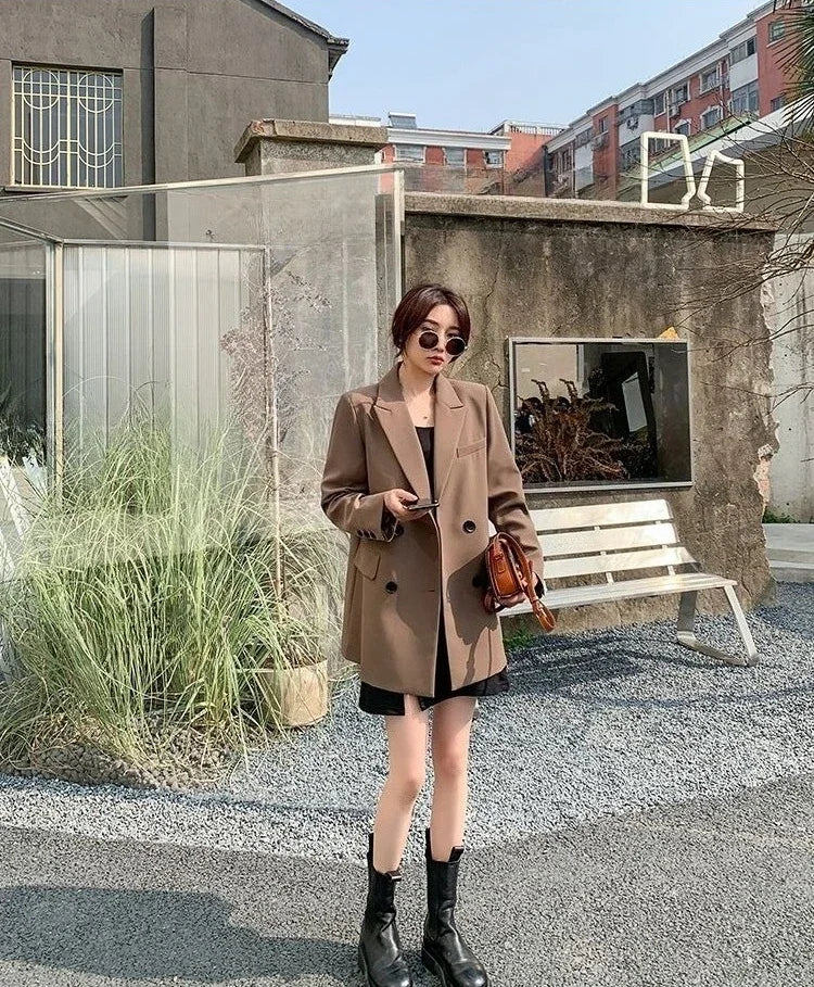 New Arrival 2025 Spring Autumn Women's Korean Loose Blazer Mid Length Solid Color Design Sense Versatile Daily Wear Student Look