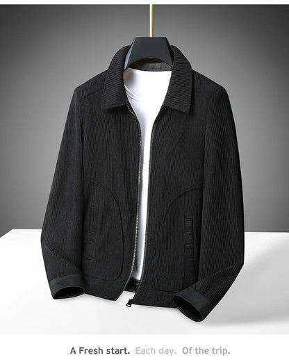Men's High-Quality Corduroy Jacket Plus Size Lapel Thick Autumn Winter Warm Casual Gown for Older Generations
