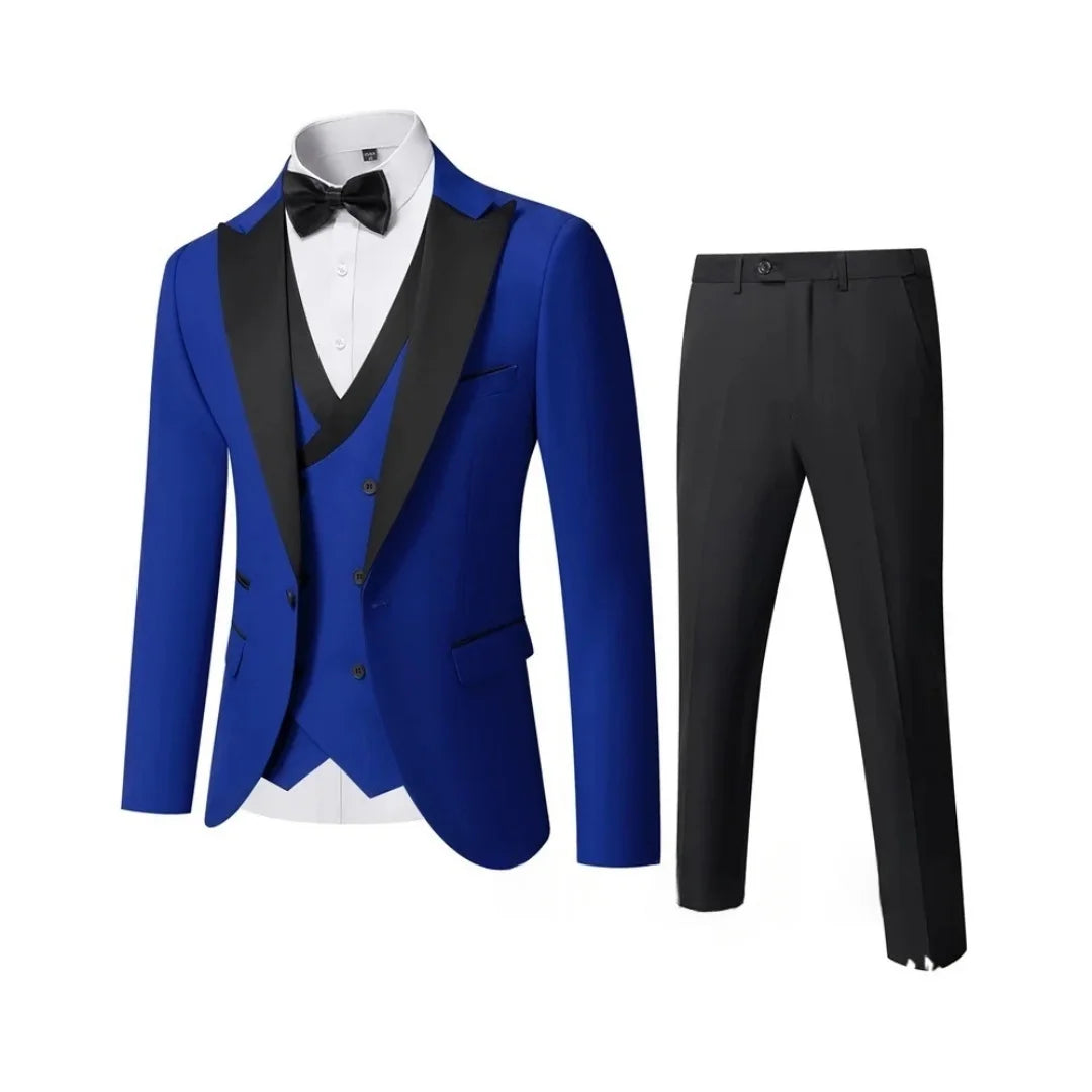 Men's 3 Piece Slim Fit Wedding Tuxedo Set Peak Lapel One Button Suit Jacket Double Breasted Vest Pants