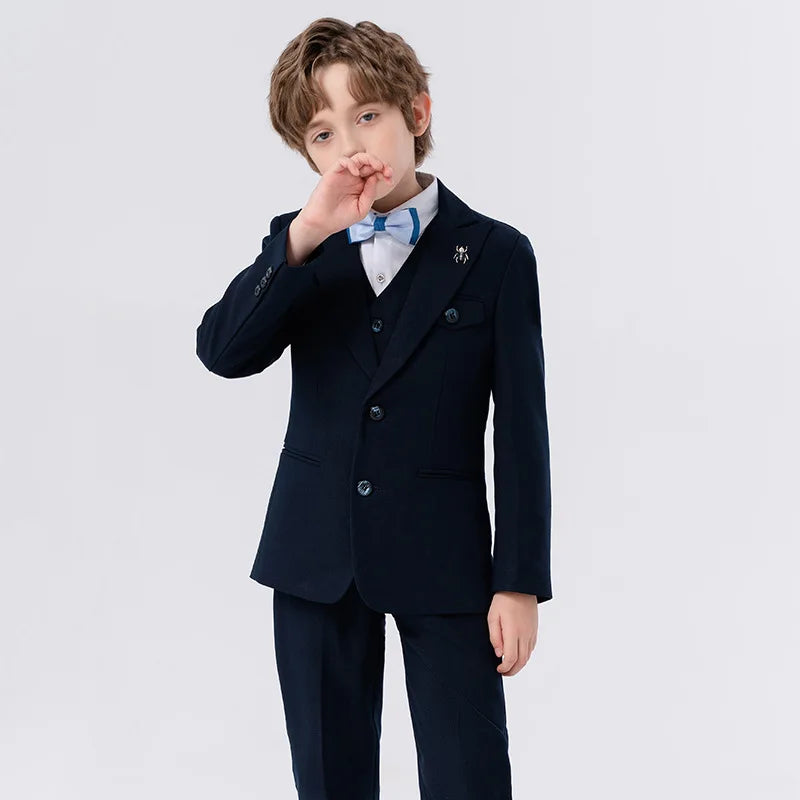 Gentleman Kids Slim 4Pieces/Set Jacket Vest Pants Bowtie Party Dress Children Ceremony Photograph Suit Boys Performance Costume