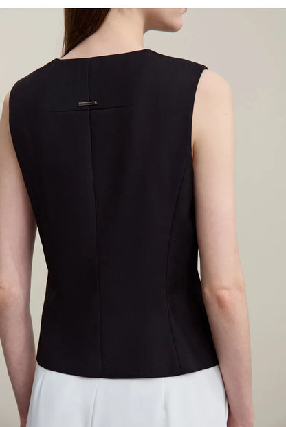 Women's Vests 2026 Autumn New Versatile V-neck Tailored Waist Vest Women's Single Breasted Short Sleeveless Top 12641036