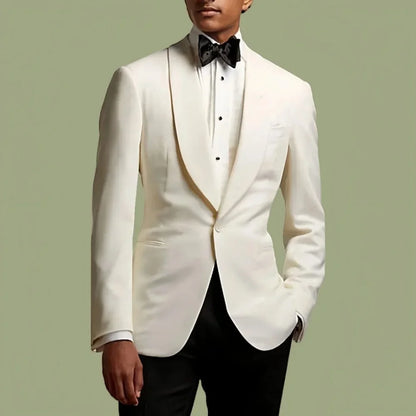 2026 Fashion Men's White High-End Suit  Blazer Four Seasons Business Formal Wear Anti-Wrinkle Suit Workplace Work Cloth