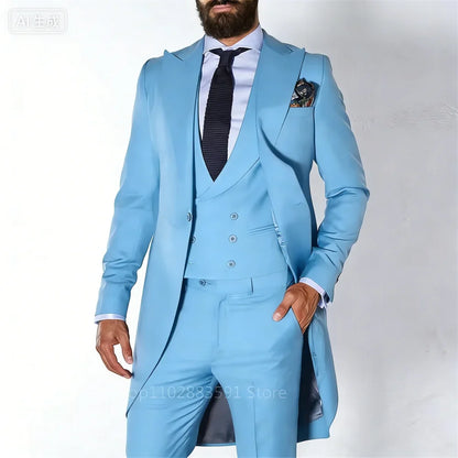 Men's 3-Piece Suit Set Single Breasted Peak Lapel Blazer for Weddings & Business