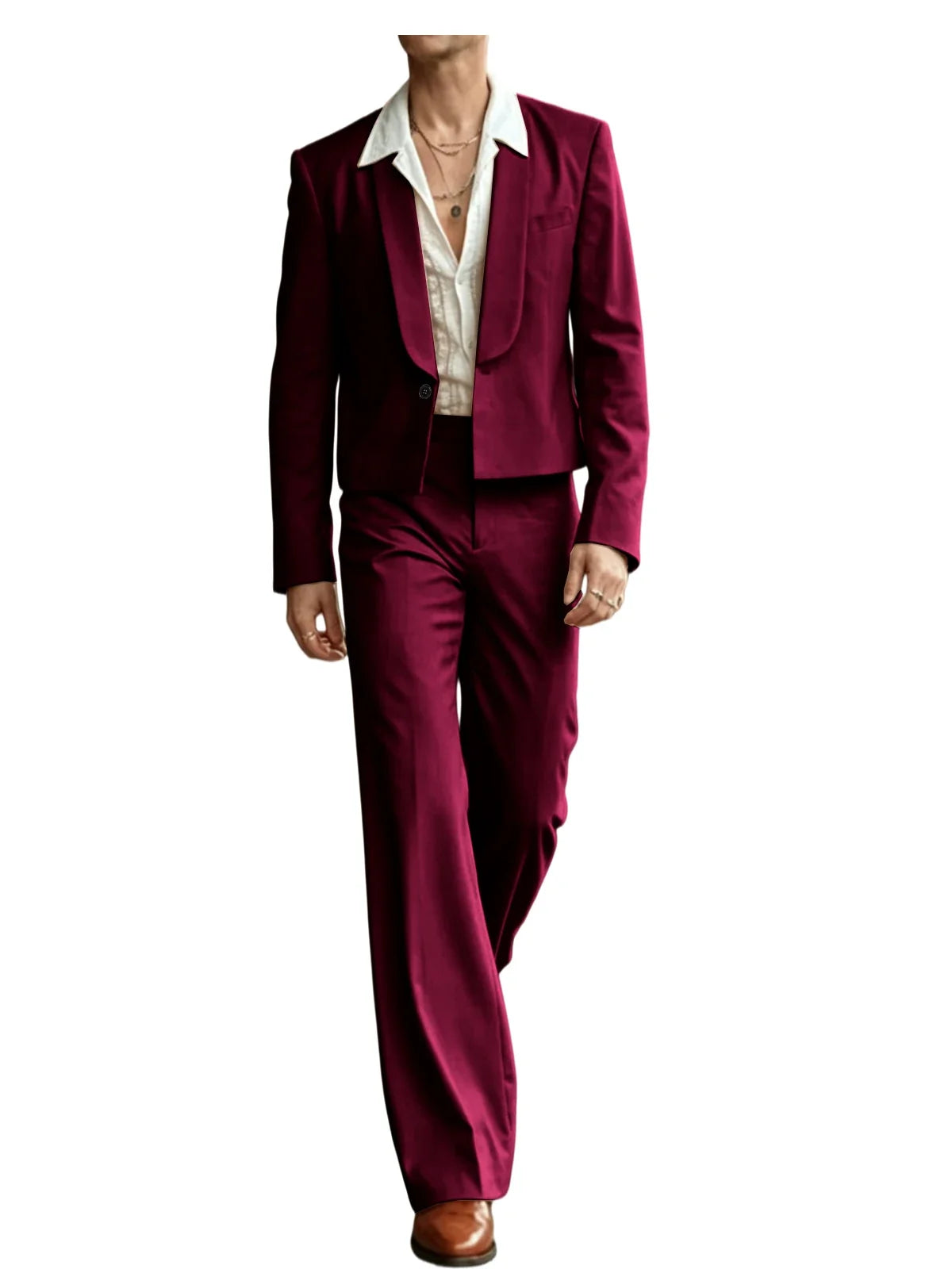 Men's 2-Piece Suit Set – Cropped Blazer & High Waist Flare Pants | Shawl Lapel Tuxedo for Formal & Party Occasions
