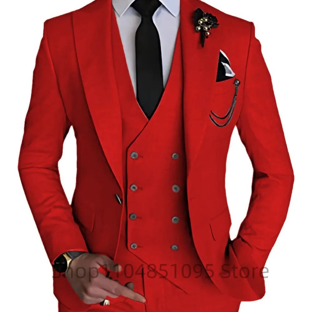 3 Piece Men's Wedding Dress Suits Slim Fit Peak Lapel Blazer+Vest+Pants Groom Tuxedos for Party Formal Suit Elegant Men Clothes
