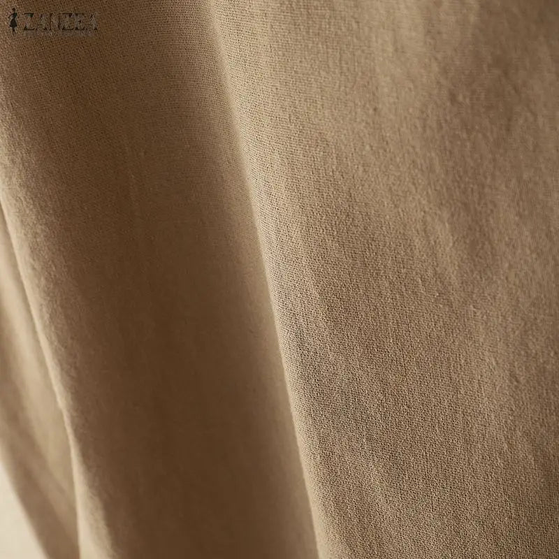 Woman Breathable Cotton Linen Solid Color Tank Tops Summer V-Neck Button Up Sleeveless Tops ZANZEA Daily Casual Vacation Tanks
