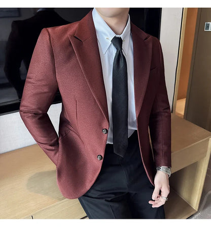 High-end Shiny Business Casual Suit Jacket Men British Style Slim Fit Office Work Men Blazers Wedding Groom Dress Coats 2025