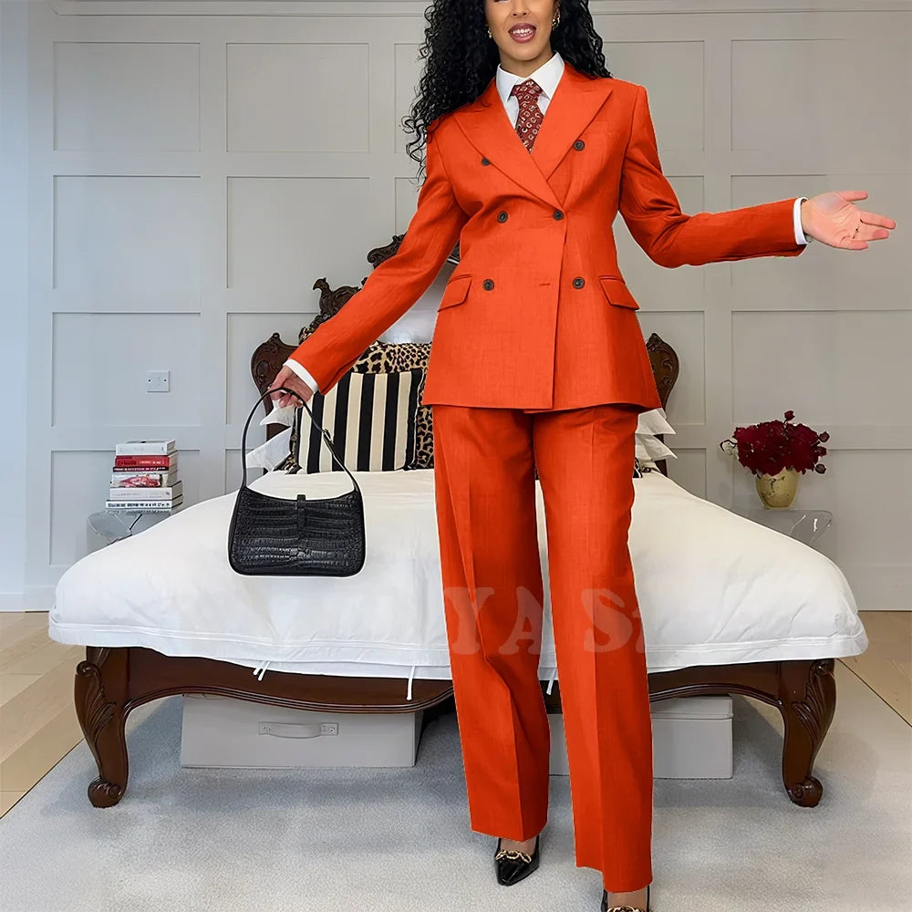 2025 New Summer Women's Suits Business Casual Outfits Double Breasted Peak Lapel Jacket Pants Custom Made High Quality Female