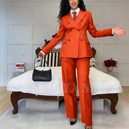 2025 New Summer Women's Suits Business Casual Outfits Double Breasted Peak Lapel Jacket Pants Custom Made High Quality Female