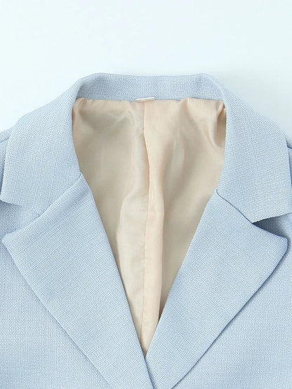 Spring Commuter Style Short Blue Suit Jacket Women's Fashionable Versatile Single Button Flip Collar Top Thin Long Sleeve