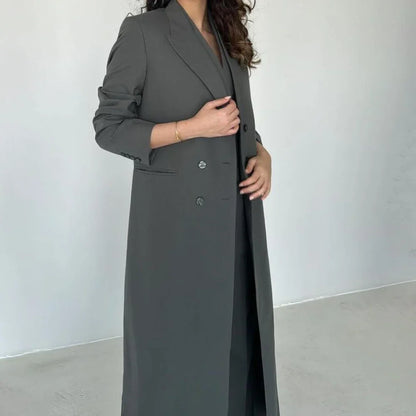 Gray Women Pants Sets 3 Piece Gorgeous Peak Lapel Double Breasted Solid Outfits Fashion Formal X-Long Suits (Blazer+Vest+Pants)