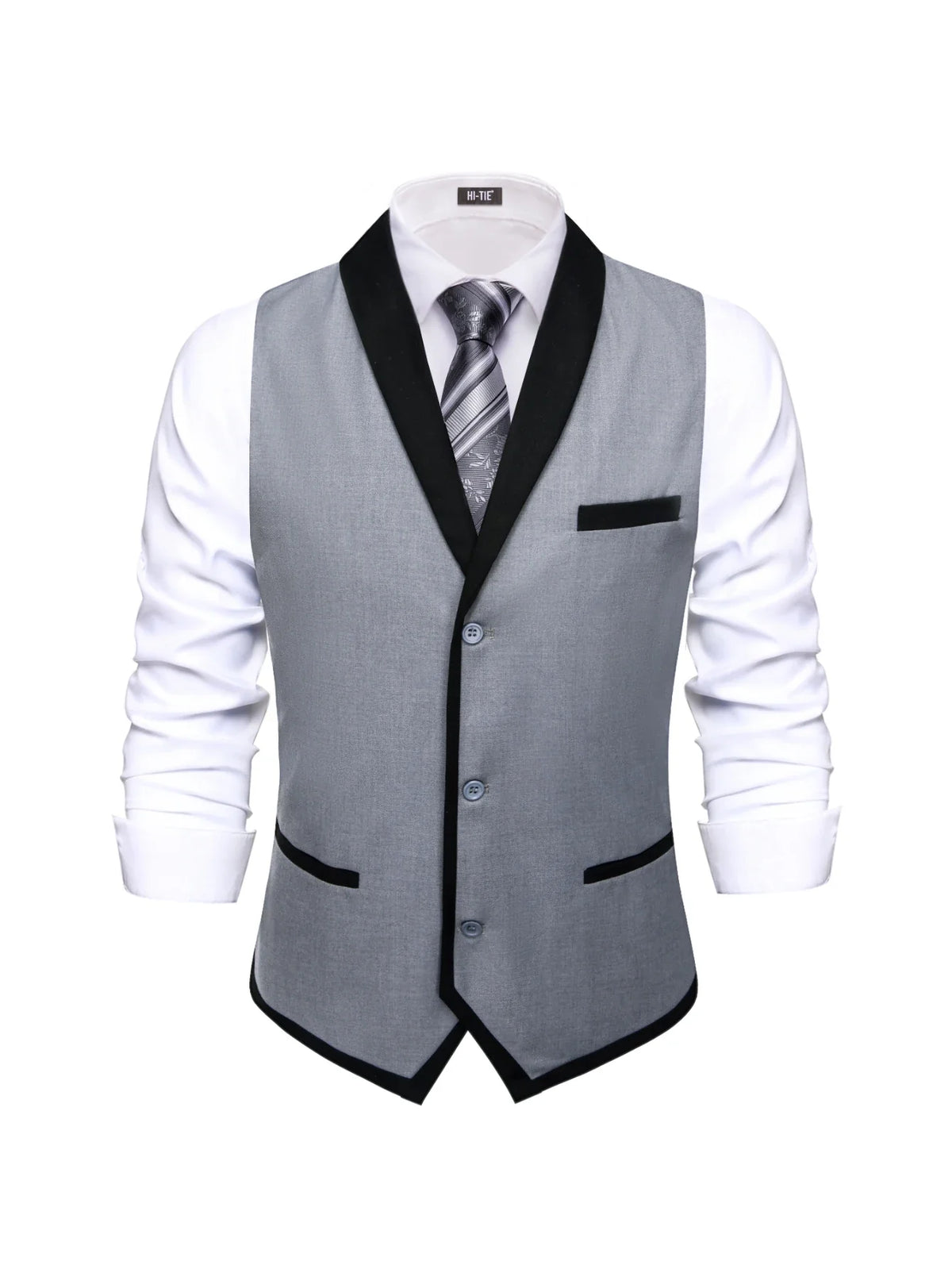 Men's Vest Single Breasted Lapel Collar Waistcoat for Wedding and Business in Navy Blue, Black & Gray