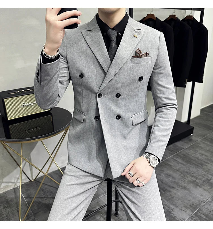 Men's Double-Breasted 2-Piece Suit – Slim Fit, Formal Business & Wedding