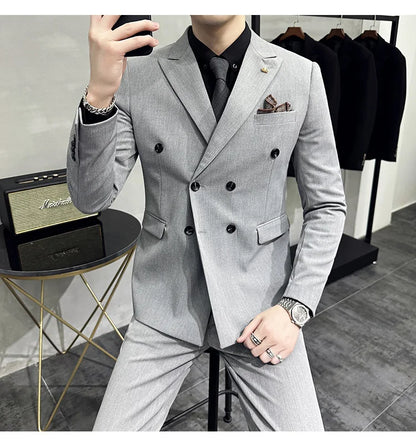 Men's Double-Breasted 2-Piece Suit – Slim Fit, Formal Business & Wedding