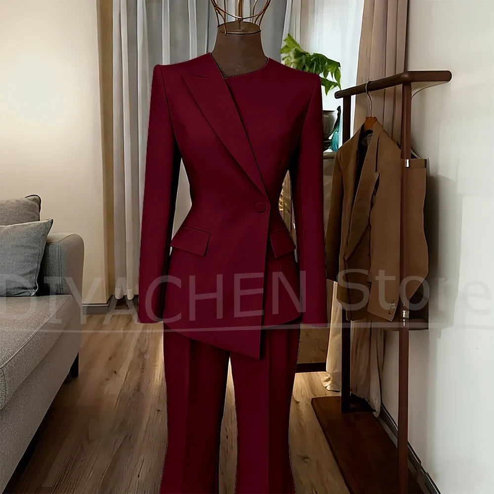 Women's Suit Slim Fit Blazer and Flared Trousers Elegant Formal Outfits Office Casual Party Fashion Pants Sets Two Piece