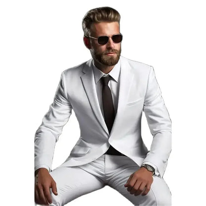 Chic White Men Suits Formal Single Breasted Notch Lapel Skinny 2 Piece Jacket Pants Outfit Gentlemen Office Male Clothing Blazer