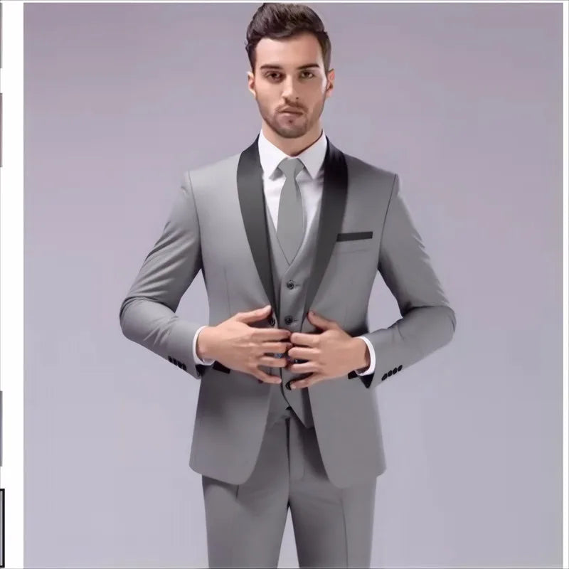 Costume 3 pièces de smoking multi-couleurs pour homme, revers châle noir, coupe ajustée, tenue formelle pour mariage, bal de promo et banquet