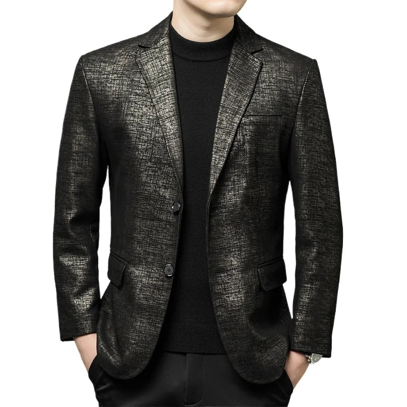2024 High-end Men's Fashion Handsome Spring and Autumn Leather Printed Men's Suit Business Casual Coat  Men Leather Jacket  Suit