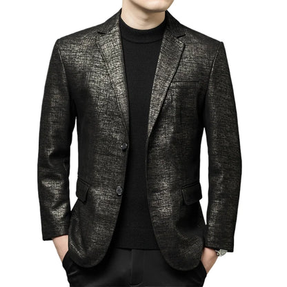 2024 High-end Men's Fashion Handsome Spring and Autumn Leather Printed Men's Suit Business Casual Coat  Men Leather Jacket  Suit