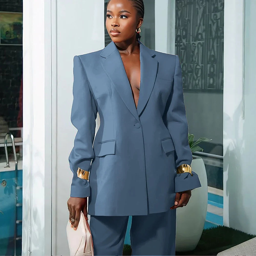 Elegant Women's Suit Autumn New Red Clothing Single Button Notch Lapel Blazer Pant Sets Formal Slim Fit Office Party Outerwears