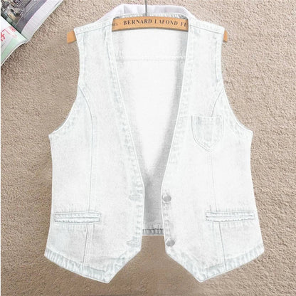 Fashion Denim Vest Female Streetwear V Neck Women Vest Summer Large Size Waistcoat Jeans Tops Sleevless Jacket Chaleco Mujer 6XL
