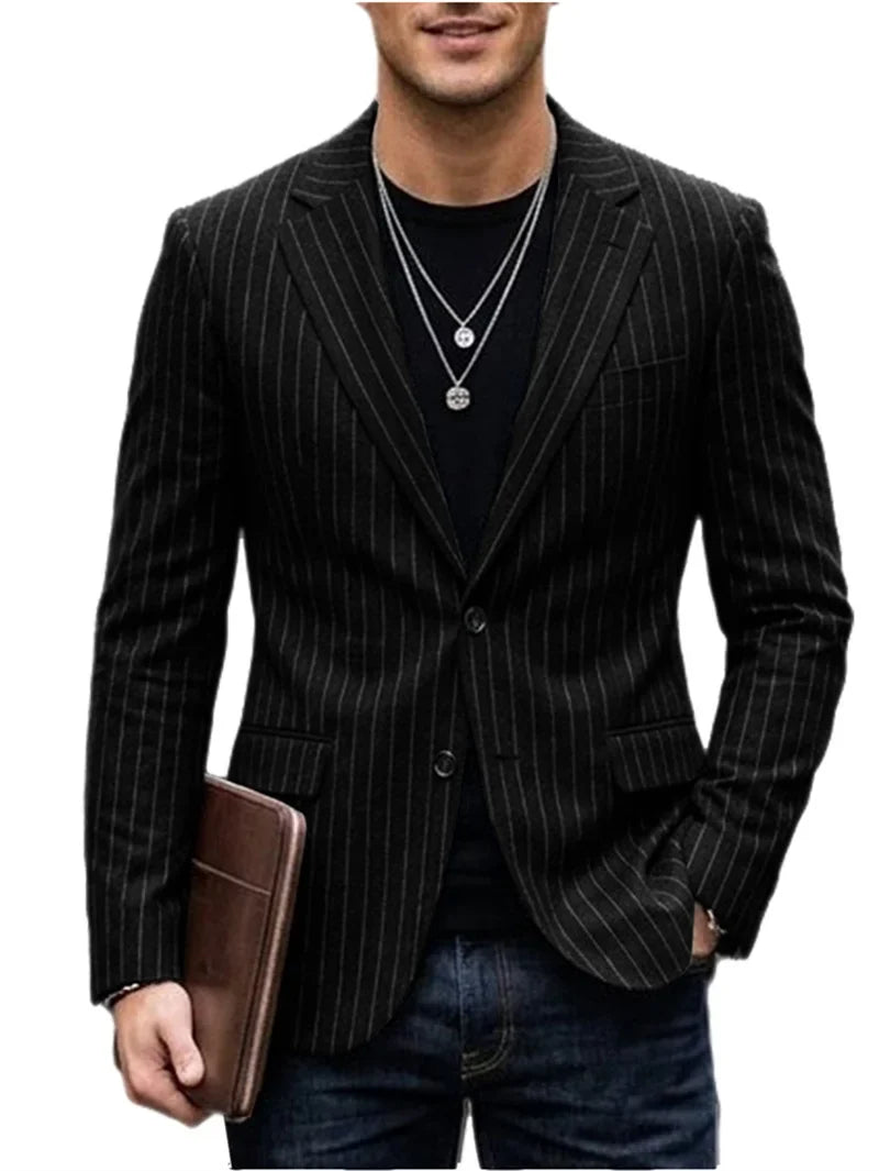 Men's Striped Blazer Casual Slim Fit Suit Jacket 2026 New Business Casual Single Breasted Blazer for Men Office Wedding Party Co