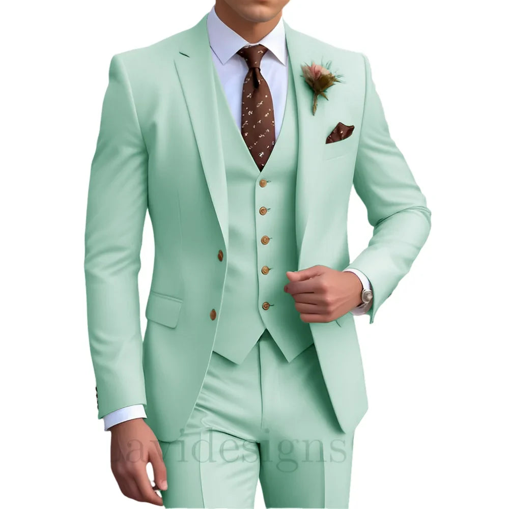 Elegant Men's Wedding Tuxedo Slim Blazer Pants Vest 3 piece Suit XS-5XL Custom Youth Suit 2025 New Style Suits