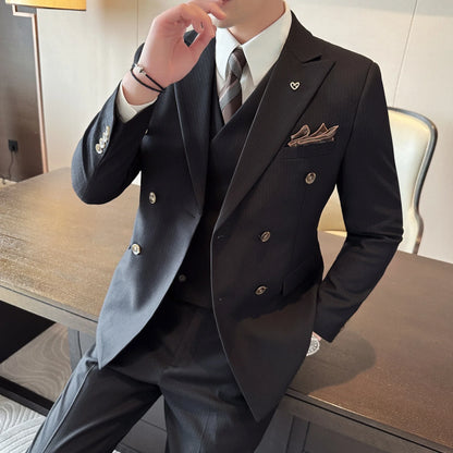 Men's Double Breasted Three Piece Wedding Suit – Slim Fit Smart Casual