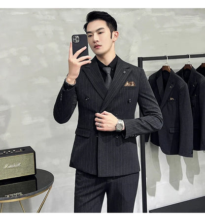 Men's Classic Striped 3-Piece Suit for Wedding, Business & Formal Occasions