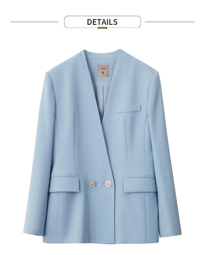 Minimalism Blazers For Women 2026 Autumn New Commuter V-neck Heart-shaped Buckle Shoulder-pad Professional Jackets 12453042