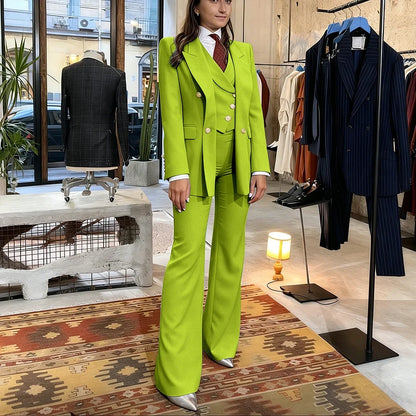 Elegant Women's Pink Double Breasted 3Piece Suit Autumn New Blazer+Vest+Pant Sets Formal Office Evening Party Outerwears
