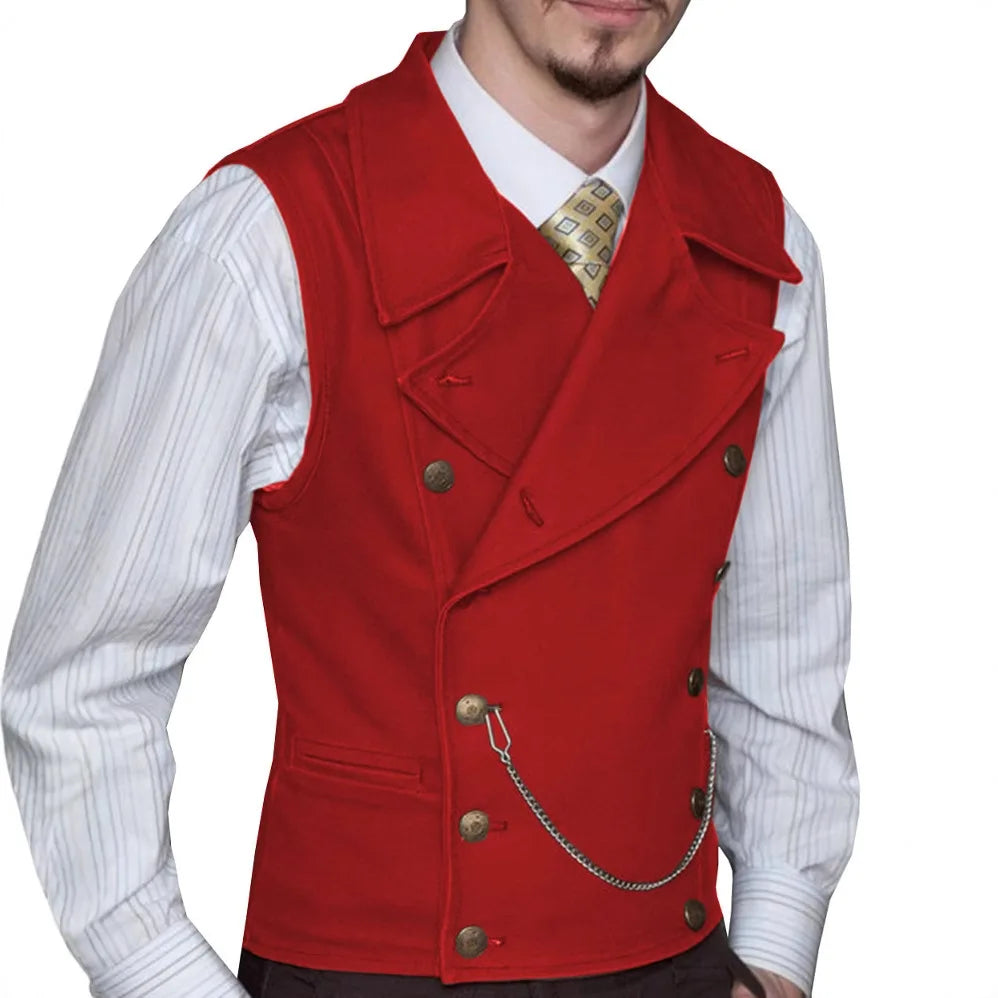 Men's Double Breasted Waistcoat – Solid Color Formal Vest for Weddings & Events