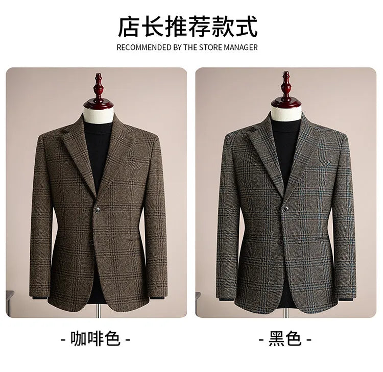 High Quality Retro Fashion 50% Woolen Men's Suit Jacket Autumn Winter Thicken Warm Business Slim Casual Wedding Coats Tailcoat