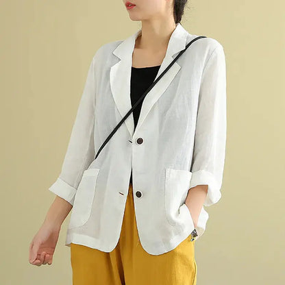 Casual Cotton and Linen Suit Jacket Women 2025 Spring and Summer New Loose solid Long-sleeved Blazer Woman Sunscreen Clothing