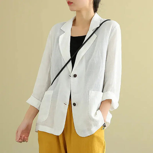 Casual Cotton and Linen Suit Jacket Women 2025 Spring and Summer New Loose solid Long-sleeved Blazer Woman Sunscreen Clothing