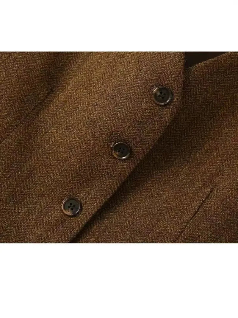 2025 British Style Retro Suits Vests Spring Autumn V-neck Herringbone Pattern Women's Sleeveless Jacket New Blazers Waistcoat