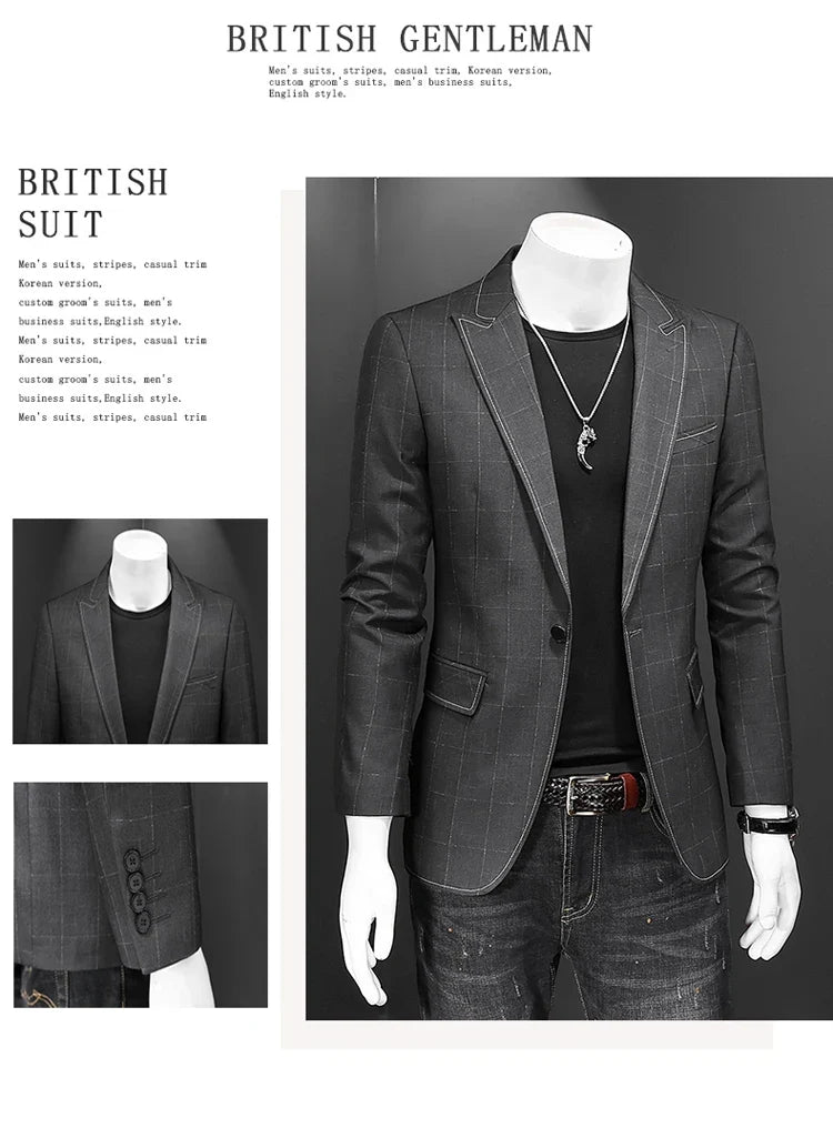 Top Quality Luxury Plaid Business Slim Fit Men Blazer Jacket 2024 Spring Autumn Casual Blazers For Men Elegant Dress Suit Jacket