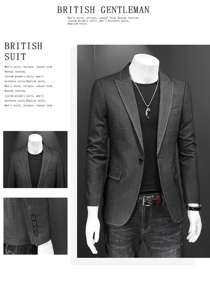 Top Quality Luxury Plaid Business Slim Fit Men Blazer Jacket 2024 Spring Autumn Casual Blazers For Men Elegant Dress Suit Jacket